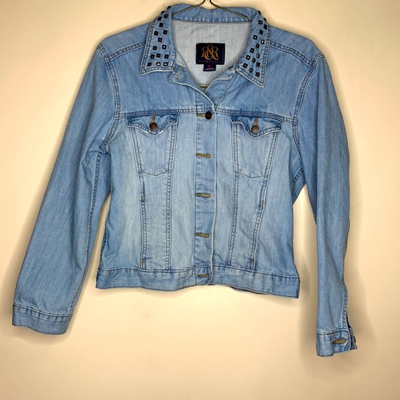Rock & Republic | Light Denim Studded Jean Jacket | Alternative Punk Classic Top - Picture 2 of 6